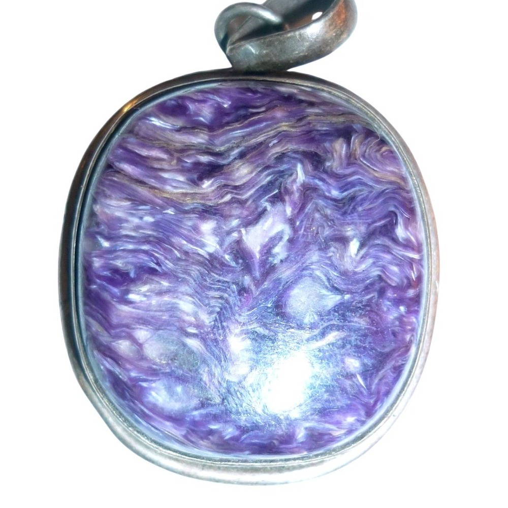 Vintage Sterling Silver Charoite Pendant Large Purple Swirl Stone‎ 925